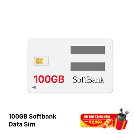 Kartu SIM Softbank dengan data 100GB, harga 2980¥ 