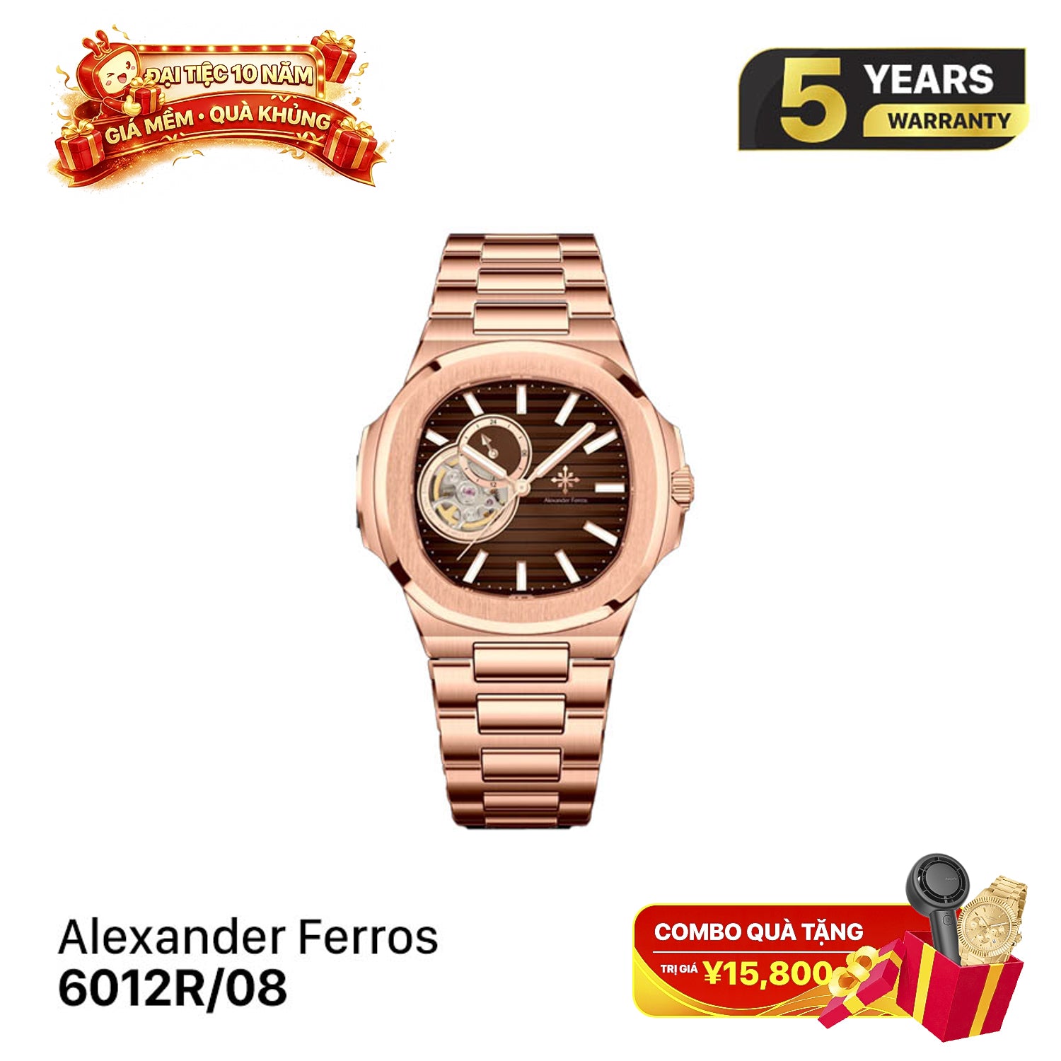 Jam tangan mekanis pria Alexander Ferros 6012 
