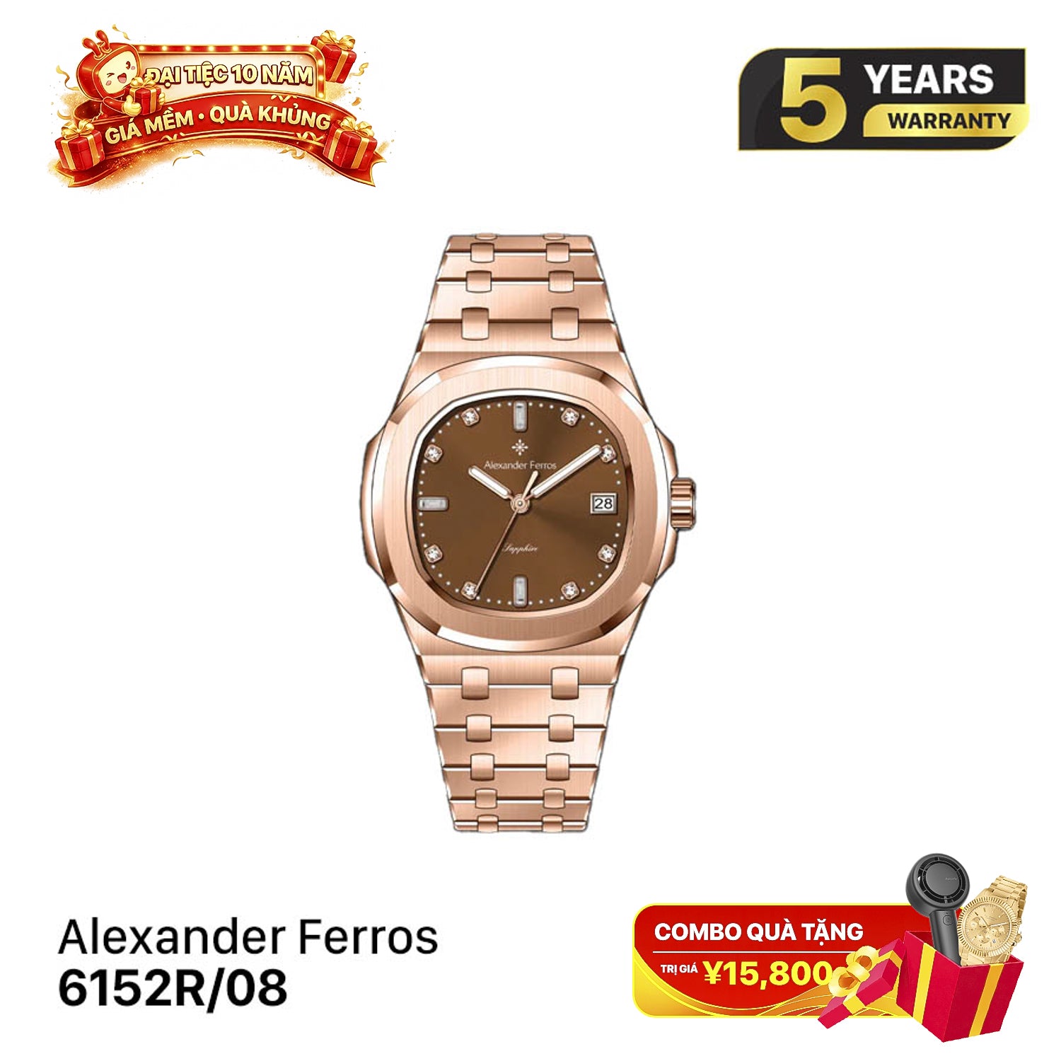 Jam tangan kuarsa wanita Alexander Ferros 6152R 