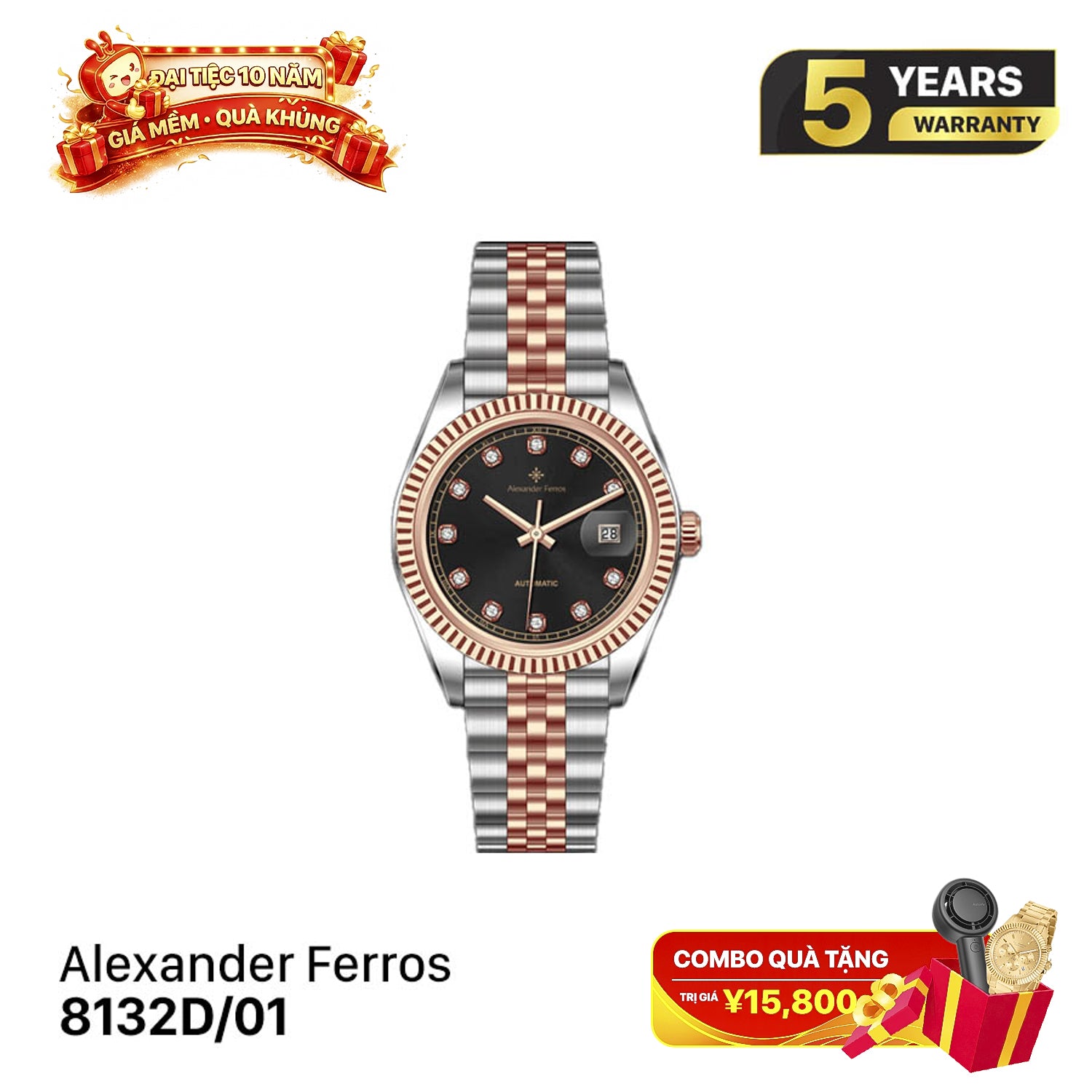 Jam tangan mekanis pria Alexander Ferros 8132 