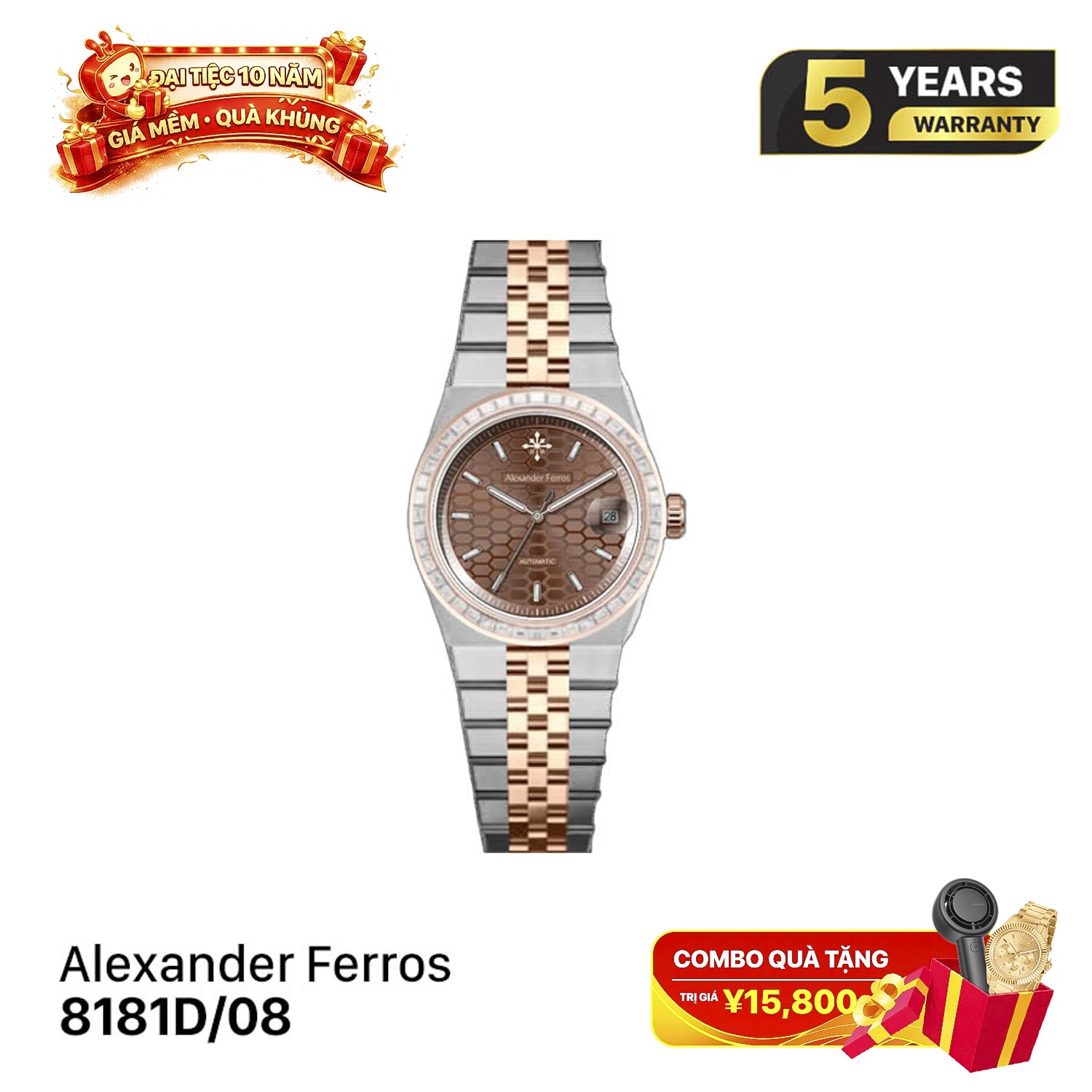 Jam tangan mekanis pria Alexander Ferros 8181 
