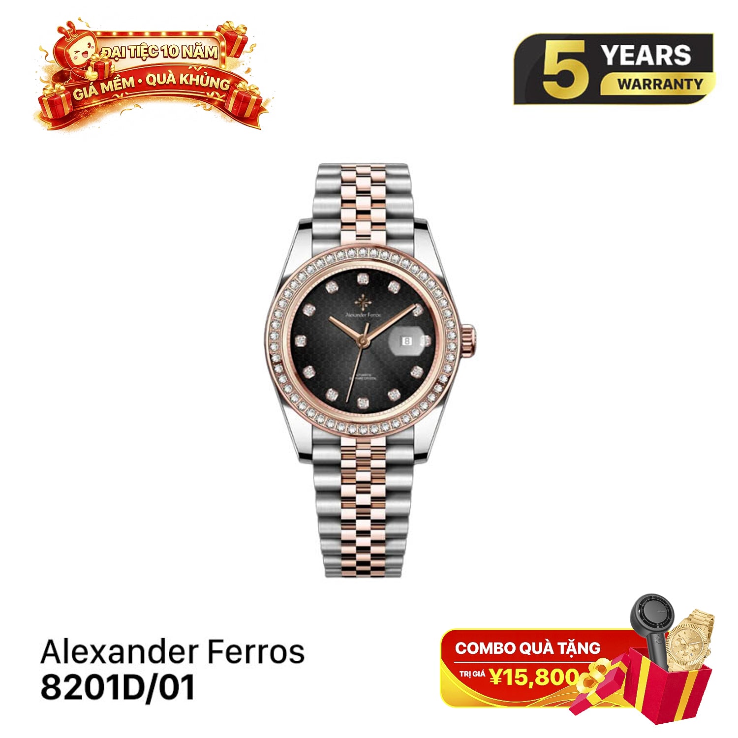 Jam tangan mekanik wanita Alexander Ferros 8201D 
