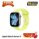 Apple Watch Series 11 GPS 46mm Kotak Asli Casing Aluminium Space Gray / Tali Olahraga Neon Kuning 
