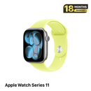 Apple Watch Series 11 GPS 46mm Kotak Asli Casing Aluminium Space Gray / Tali Olahraga Neon Kuning 