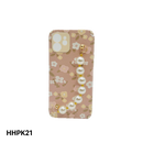 Casing ponsel HHPK21 warna pink dengan motif bunga dan tali. 