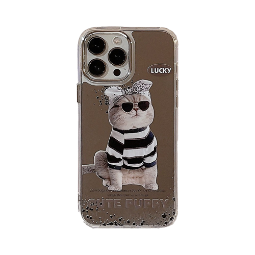 HHPK44 Casing Ponsel Berlapis Cermin dengan Motif Anak Anjing Lucu 