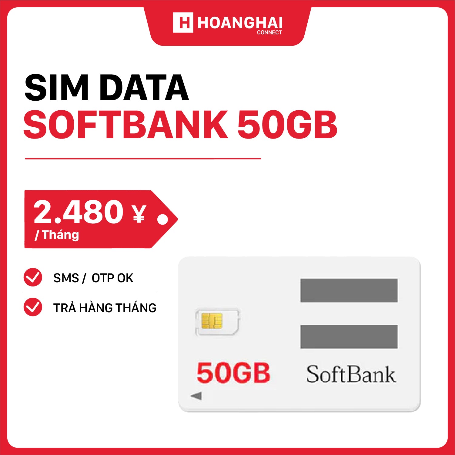 Kartu SIM Softbank dengan data 50GB seharga ¥2480 