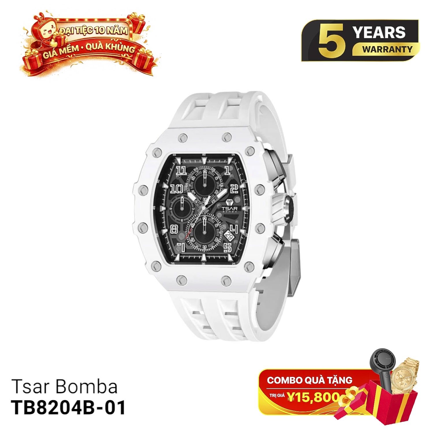 Jam Tangan Tsar Bomba Ceramic TB8204B Bertenaga Baterai 