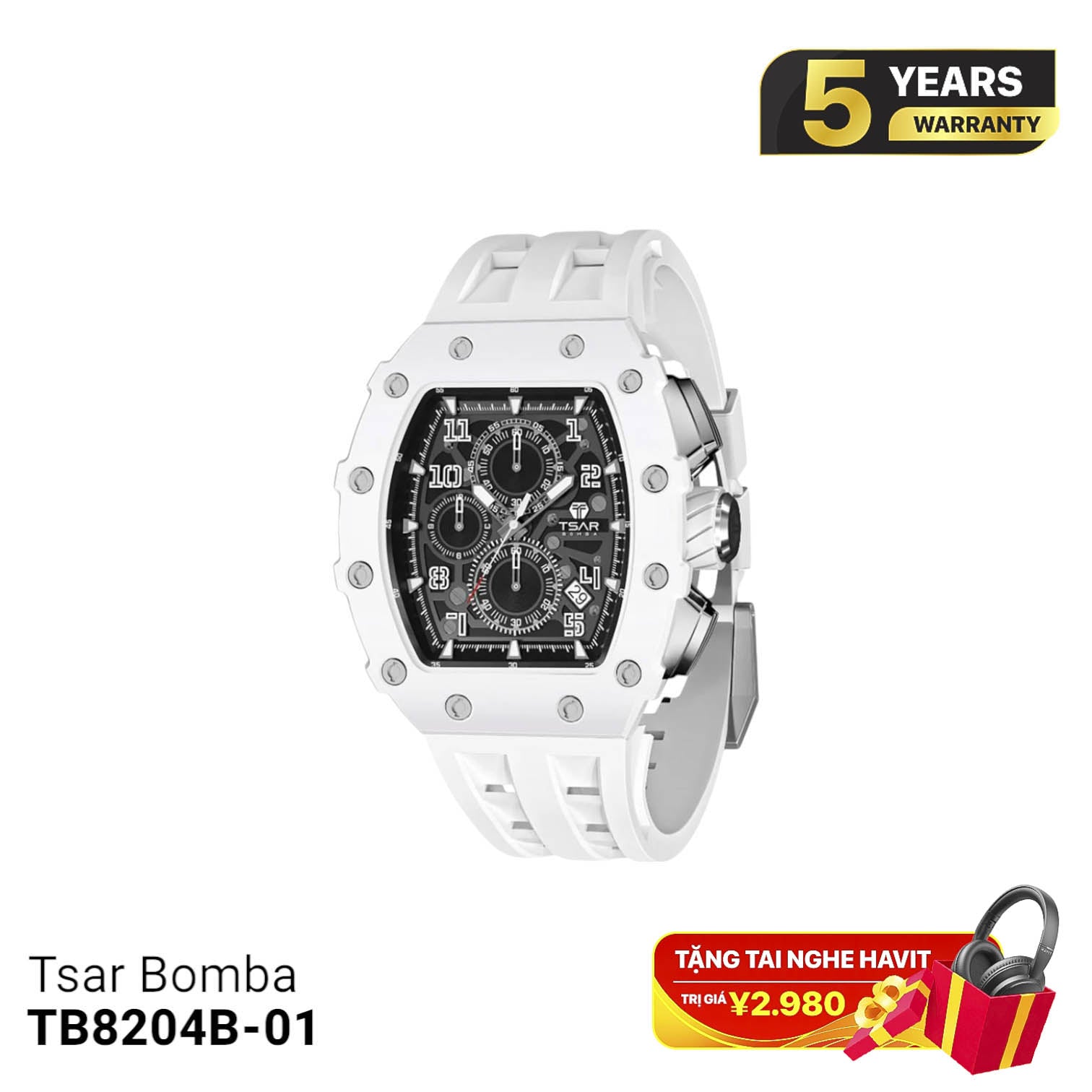Jam Tangan Tsar Bomba Ceramic TB8204B Bertenaga Baterai 
