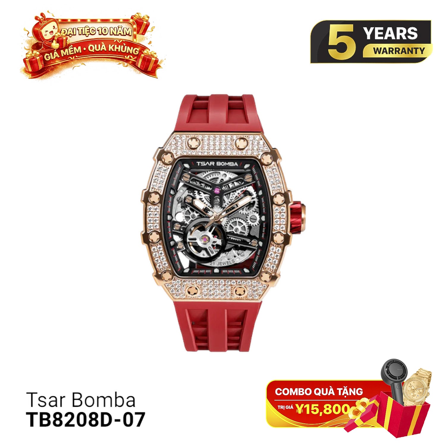 Jam Tangan Mekanik Tsar Bomba dengan Batu Permata TB8208D 