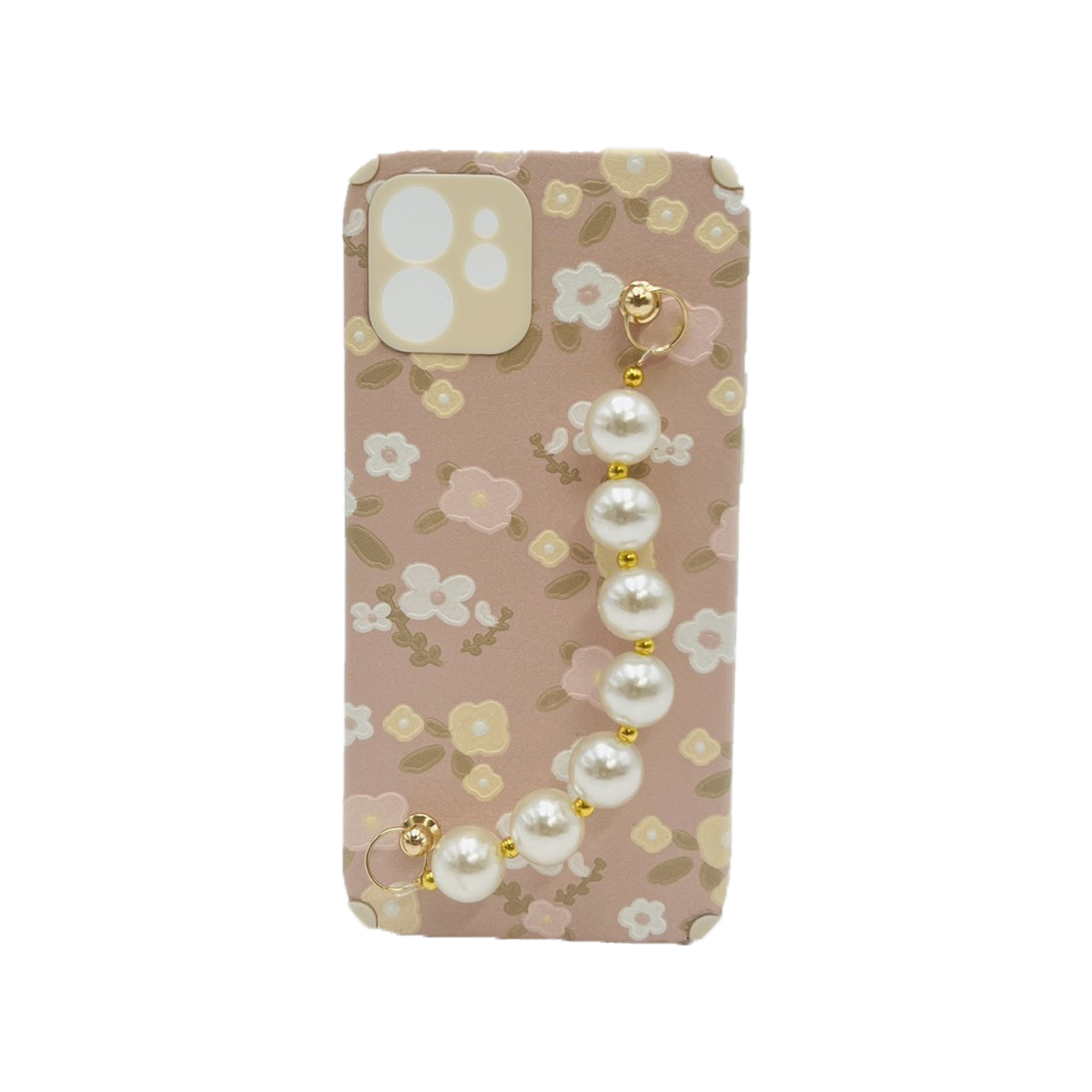 Casing ponsel HHPK21 warna pink dengan motif bunga dan tali. 