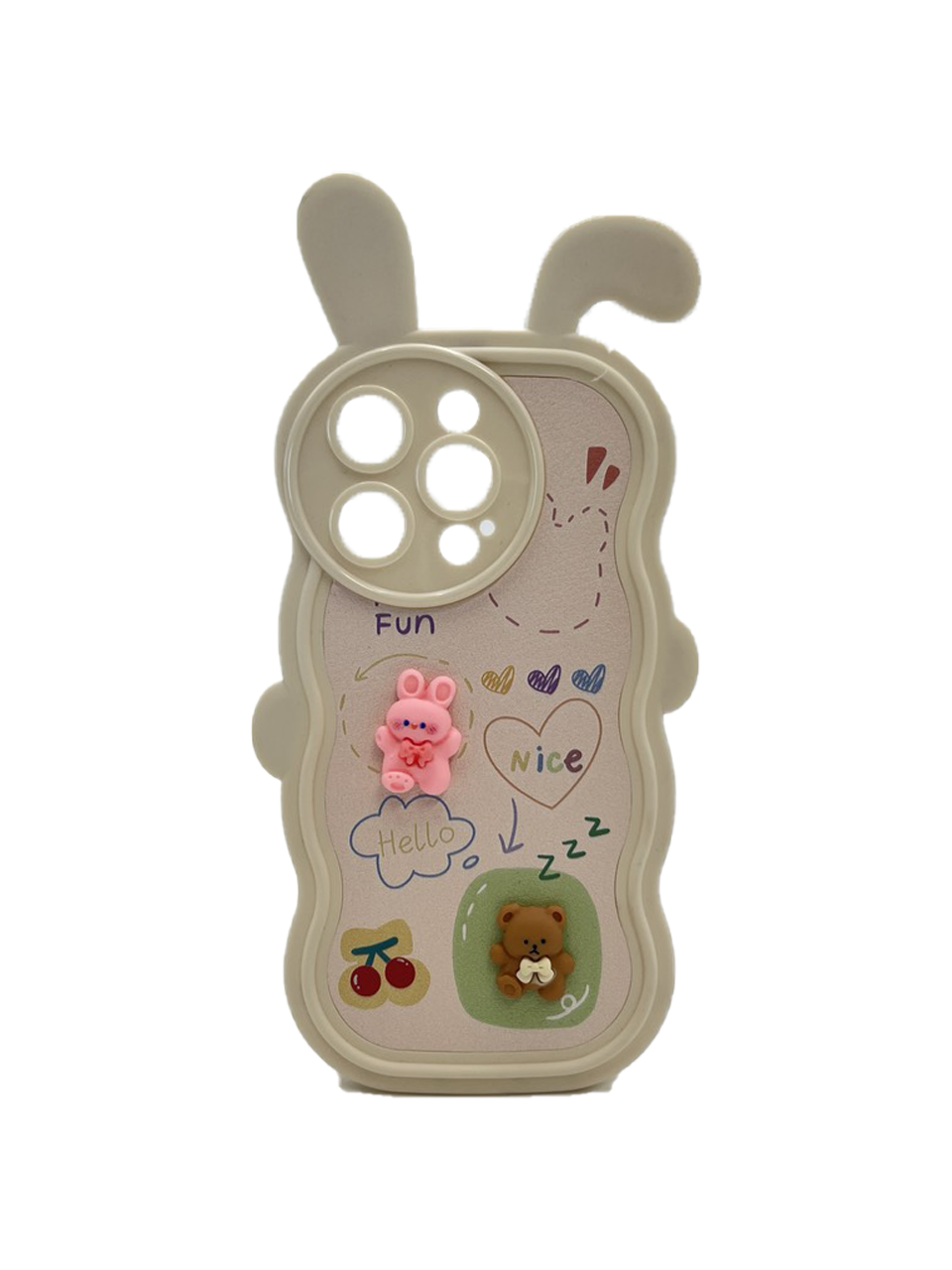 HHPK17 Casing Ponsel Telinga Kelinci dengan Hiasan 3D 