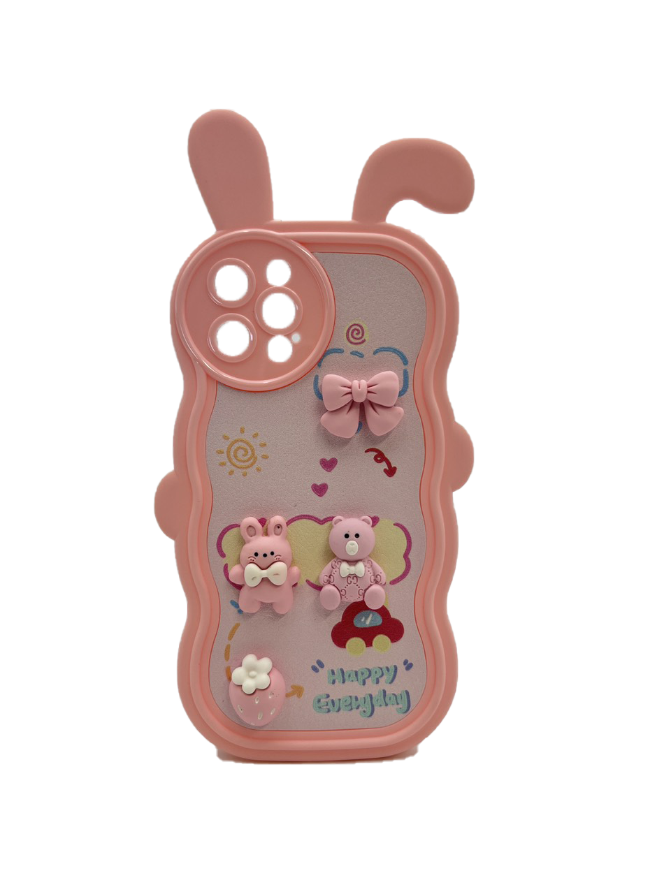 HHPK19 Casing Ponsel Telinga Kelinci dengan Hiasan 3D 